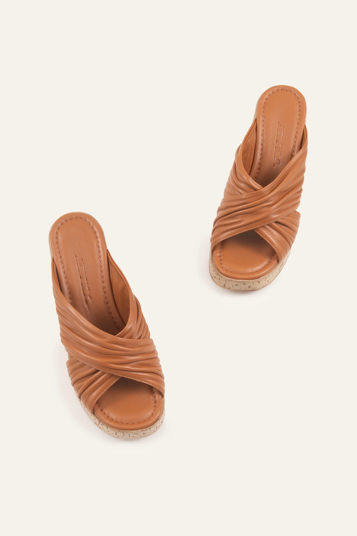 Elba Genuine Leather Women Cork Platform Slides Tan - view 4