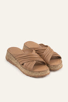Elba Genuine Leather Women Cork Platform Slides Taupe - view 2