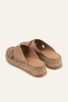 Elba Genuine Leather Women Cork Platform Slides Taupe - view 3