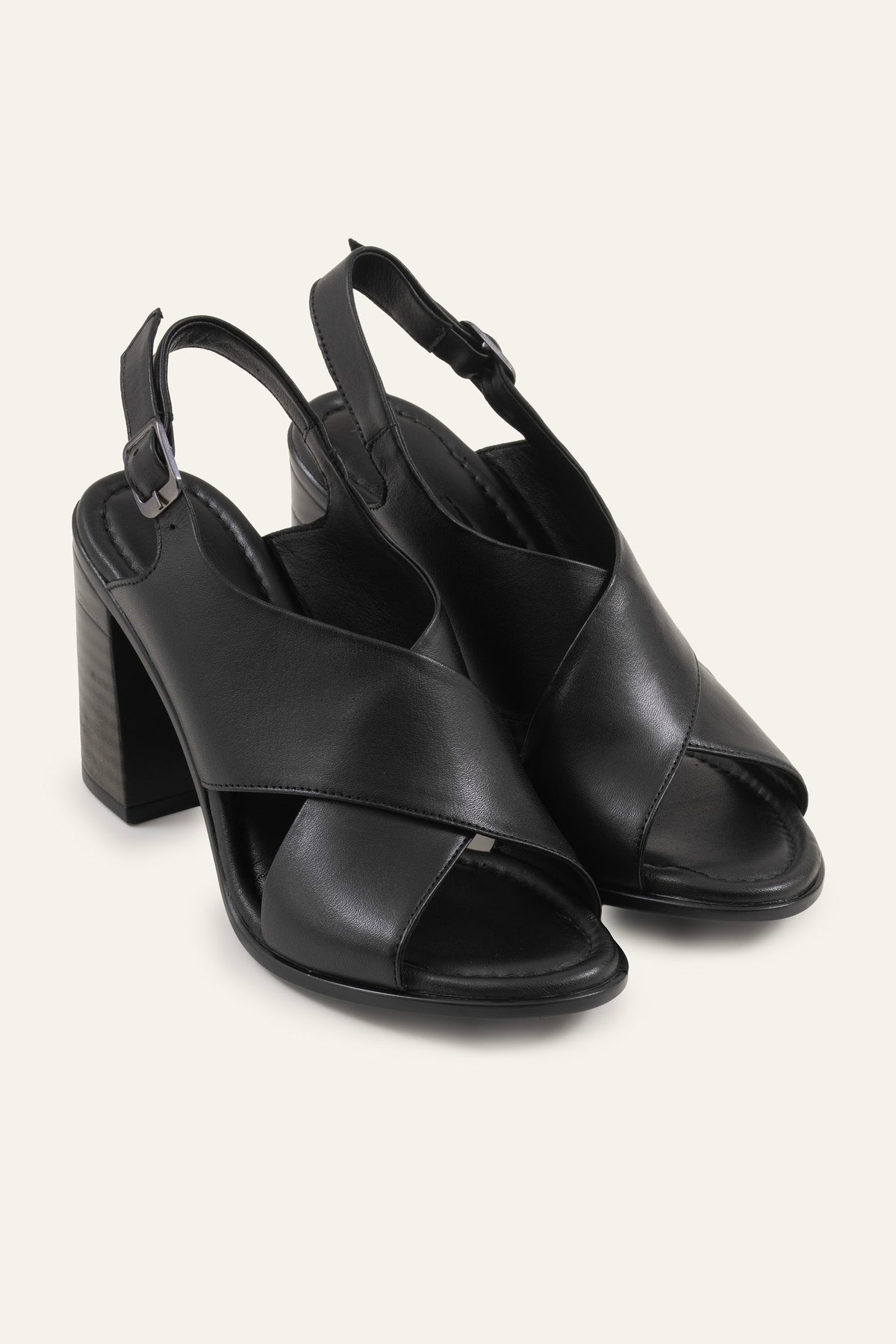 Firenze Genuine Leather Women Heeled Sandals Black - view 2