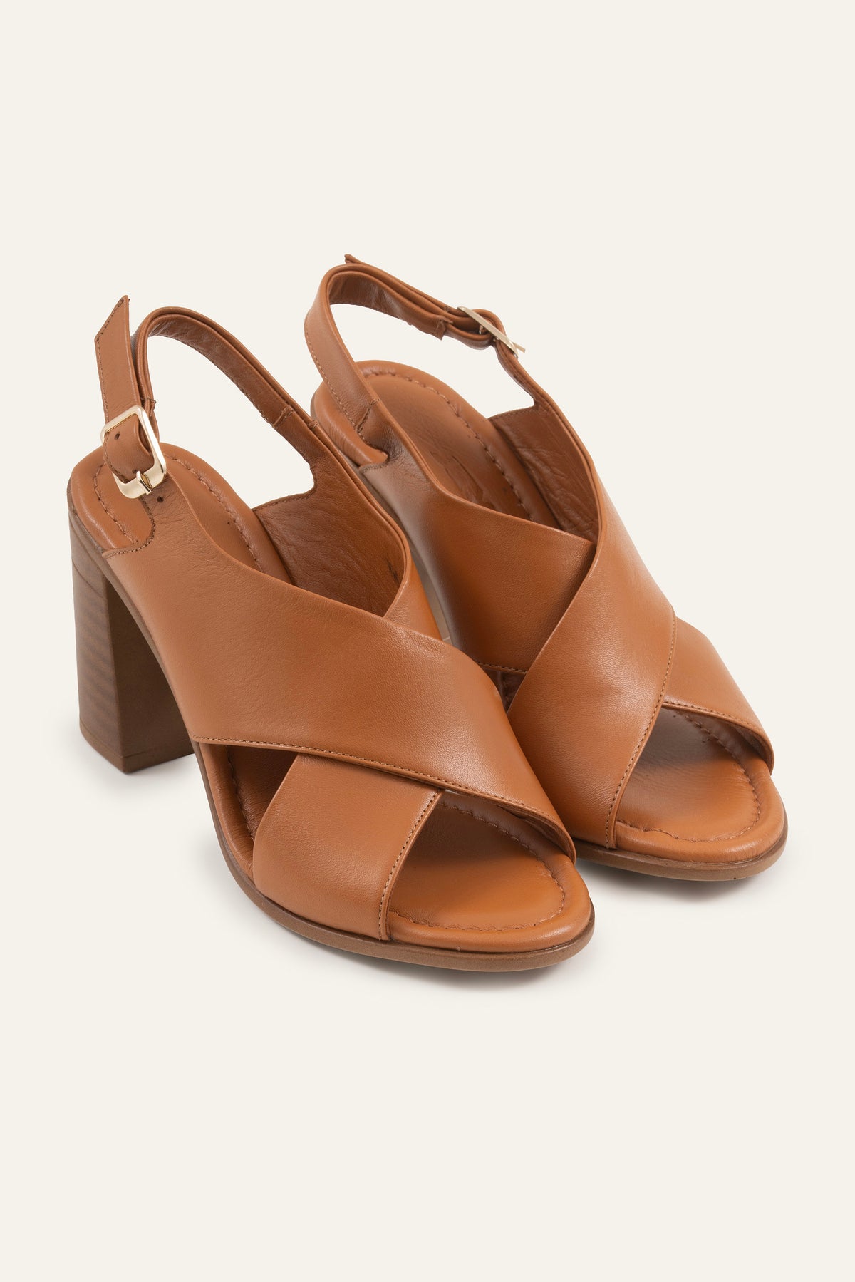 Firenze Genuine Leather Women Heeled Sandals Tan - view 2