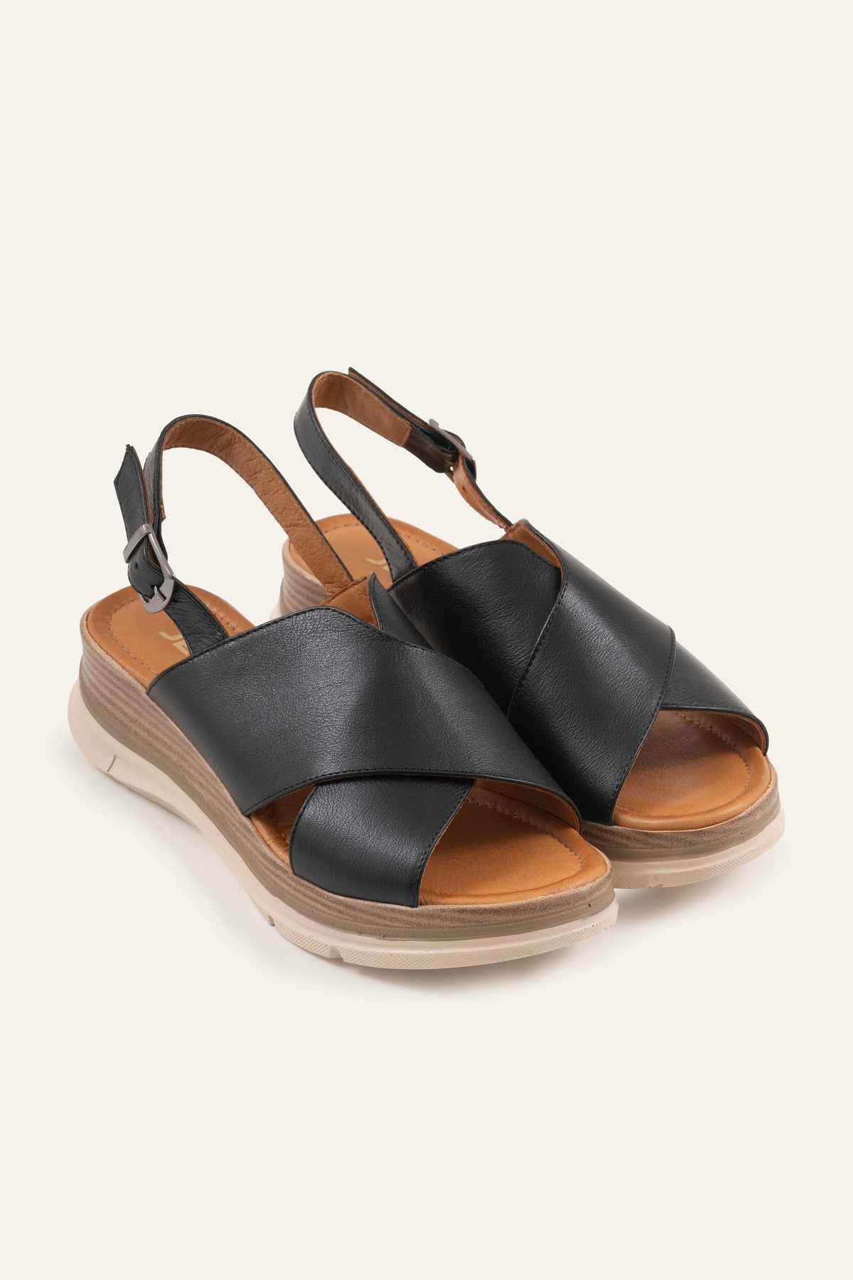 Garda Genuine Leather Women Wedge Sandals Black - view 2