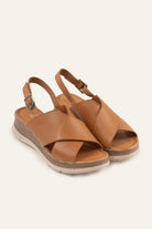 Garda Genuine Leather Women Wedge Sandals Tan - view 3