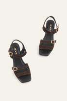Genova Genuine Leather Women Block Heel Sandals Dark Brown - view 2