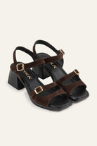 Genova Genuine Leather Women Block Heel Sandals Dark Brown - view 3