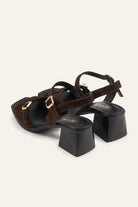 Genova Genuine Leather Women Block Heel Sandals Dark Brown - view 4