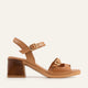 Genova Genuine Leather Women Block Heel Sandals Tan