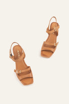 Genova Genuine Leather Women Block Heel Sandals Tan - view 2
