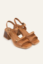 Genova Genuine Leather Women Block Heel Sandals Tan - view 3