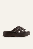 Ischia Genuine Leather Women Platform Slides Dark Brown - view 1