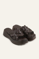 Ischia Genuine Leather Women Platform Slides Dark Brown - view 2
