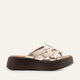 Ischia Genuine Leather Women Platform Slides Gold