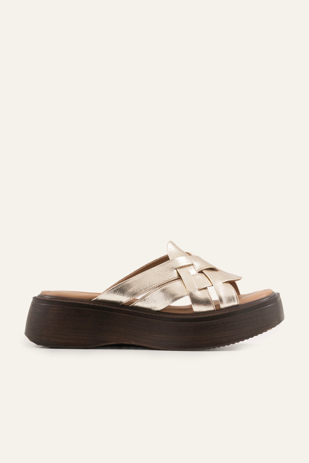 Ischia Genuine Leather Women Platform Slides Gold - view 1