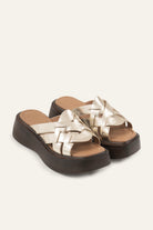 Ischia Genuine Leather Women Platform Slides Gold - view 2