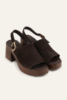 Kalkan Genuine Suede Women Platform Heel Sandals Dark Brown - view 2