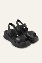 Lecce Genuine Leather Women Platform Sandals Black - view 2