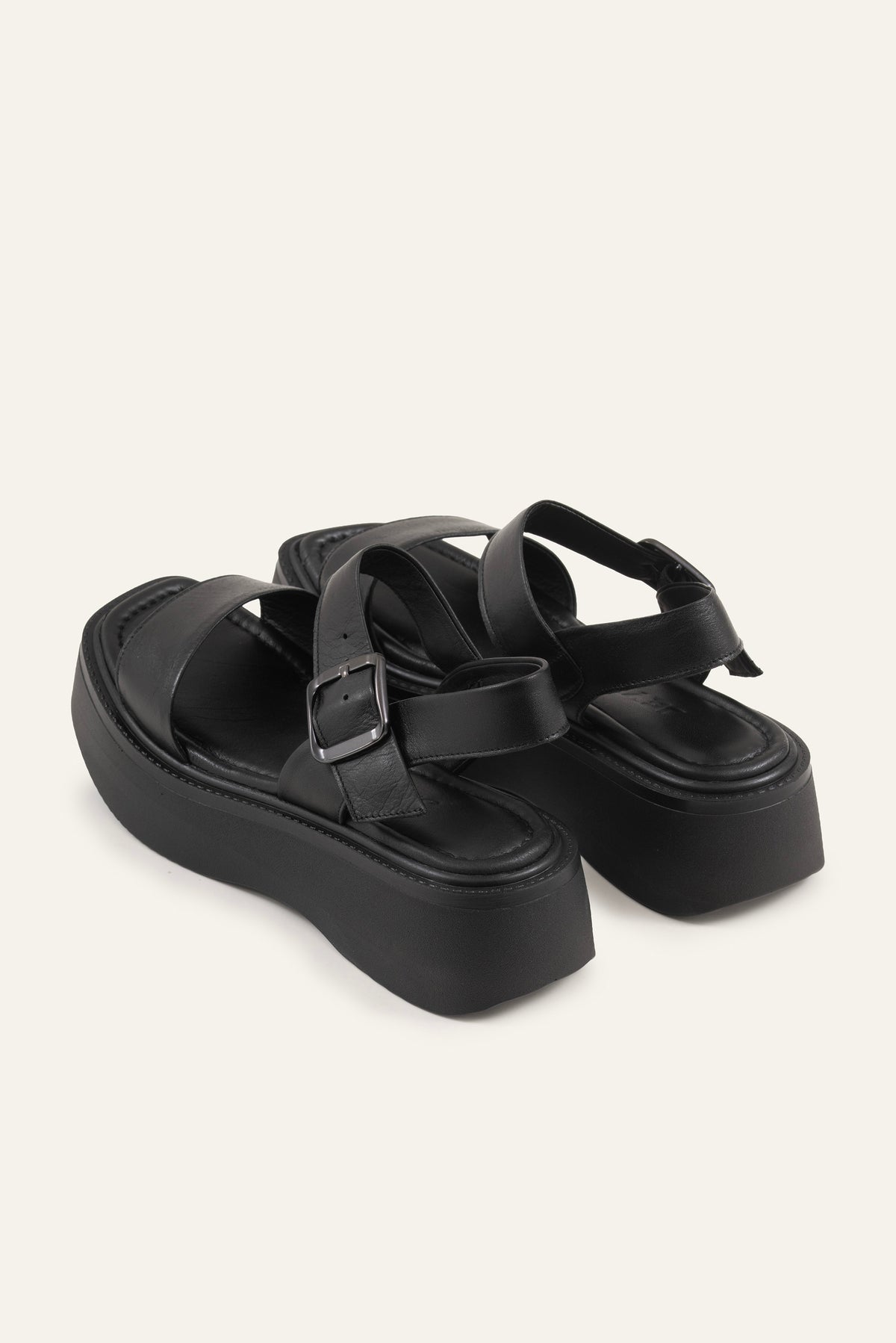 Lecce Genuine Leather Women Platform Sandals Black - view 3