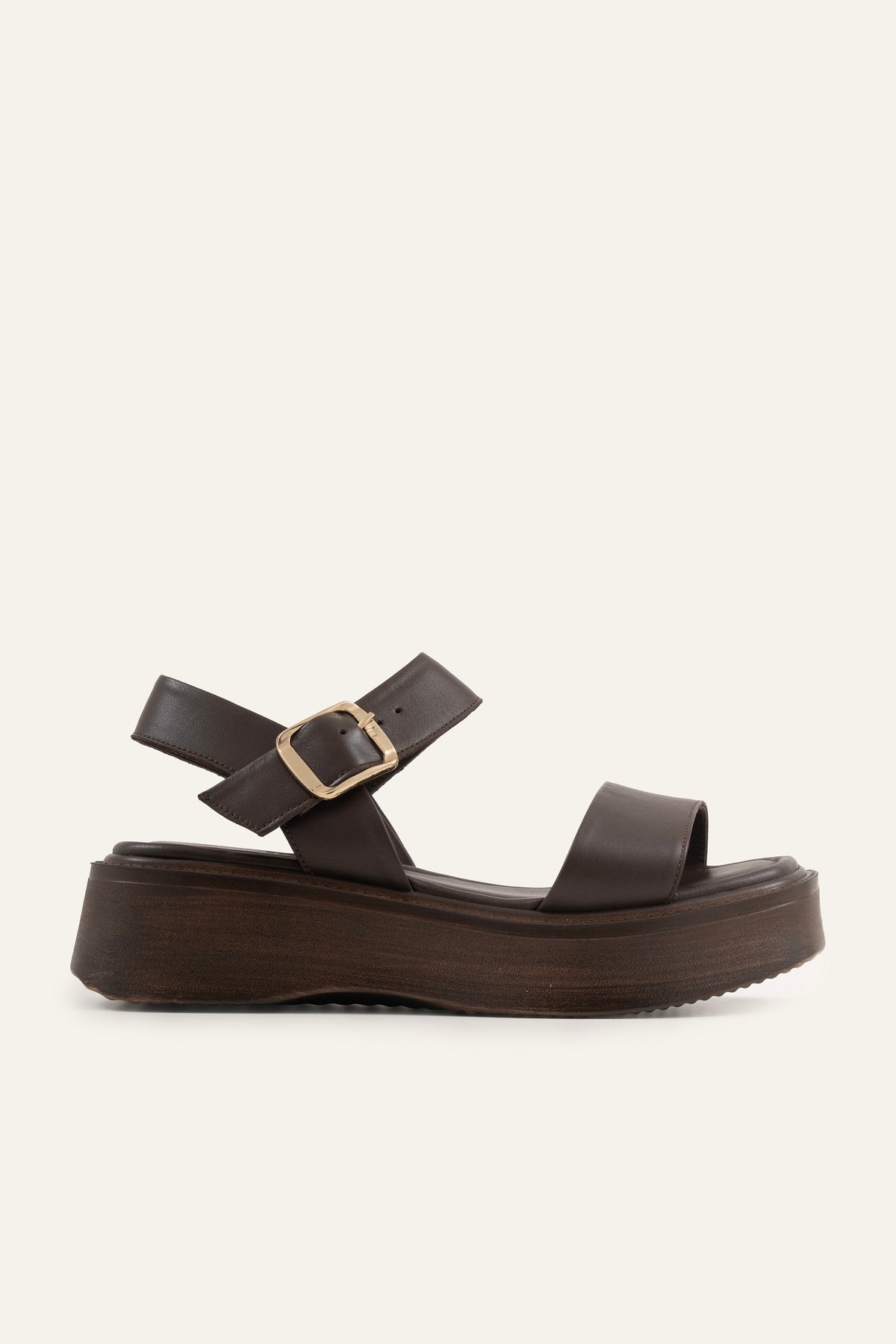Lecce Genuine Leather Women Platform Sandals Dark Brown - view 1