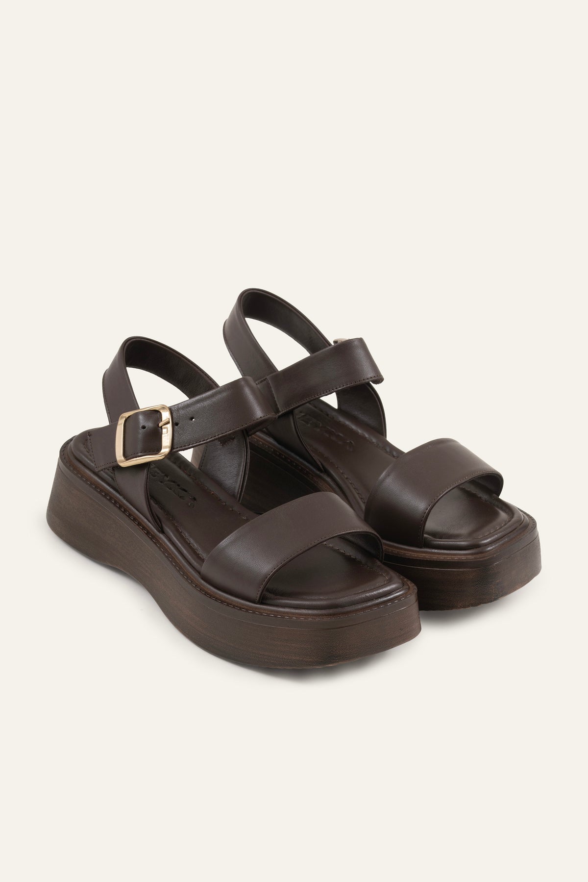 Lecce Genuine Leather Women Platform Sandals Dark Brown - view 2