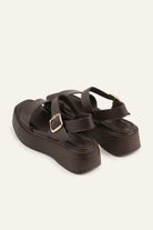 Lecce Genuine Leather Women Platform Sandals Dark Brown - view 3