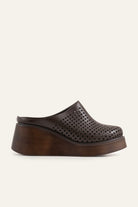 Lisbon Genuine Leather Women Wedge Clogs Dark Brown - view 1