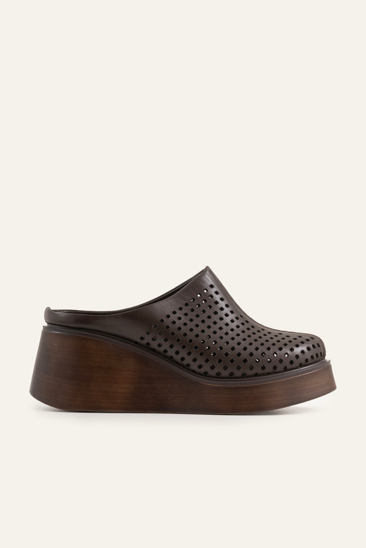 Lisbon Genuine Leather Women Wedge Clogs Dark Brown - view 1