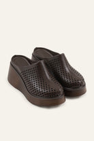 Lisbon Genuine Leather Women Wedge Clogs Dark Brown - view 2