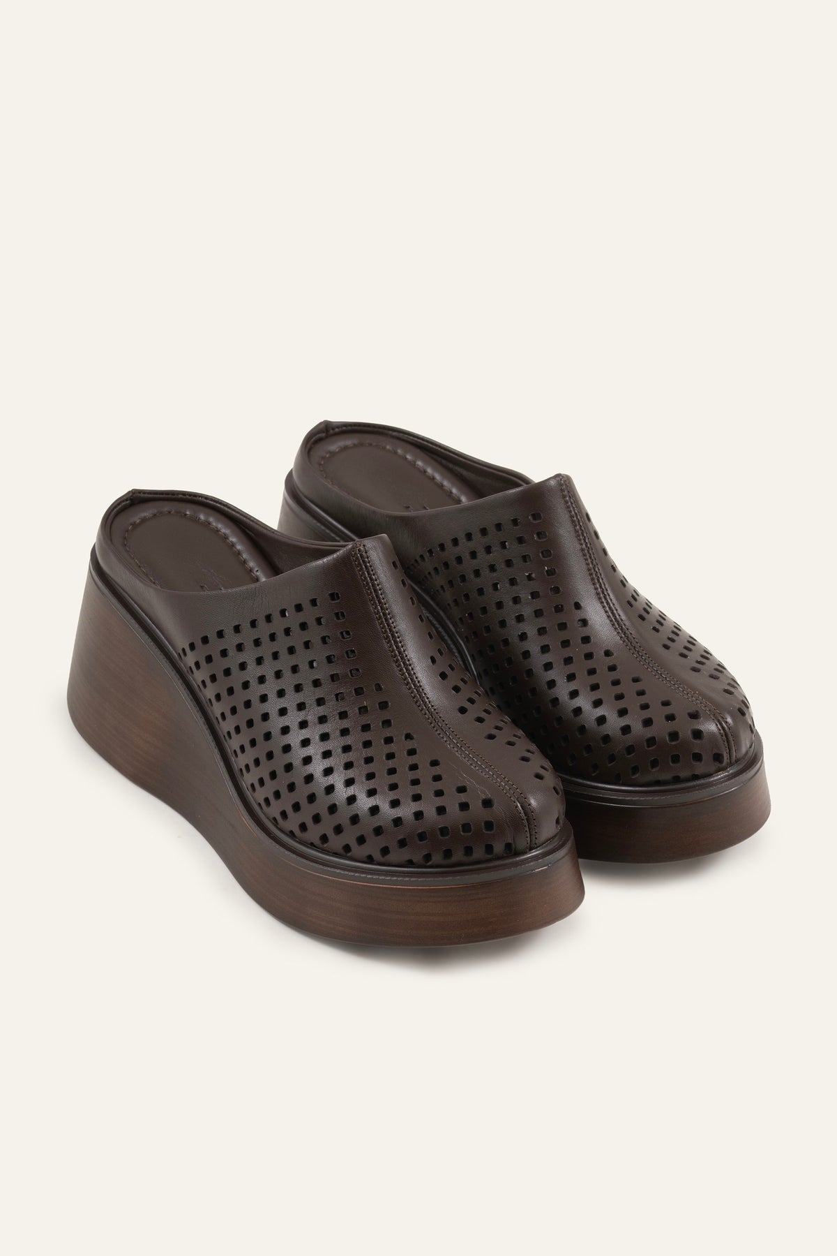 Lisbon Genuine Leather Women Wedge Clogs Dark Brown - view 2