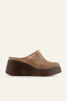 Lisbon Genuine Leather Women Wedge Clogs Taupe - view 1