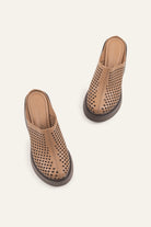 Lisbon Genuine Leather Women Wedge Clogs Taupe - view 4