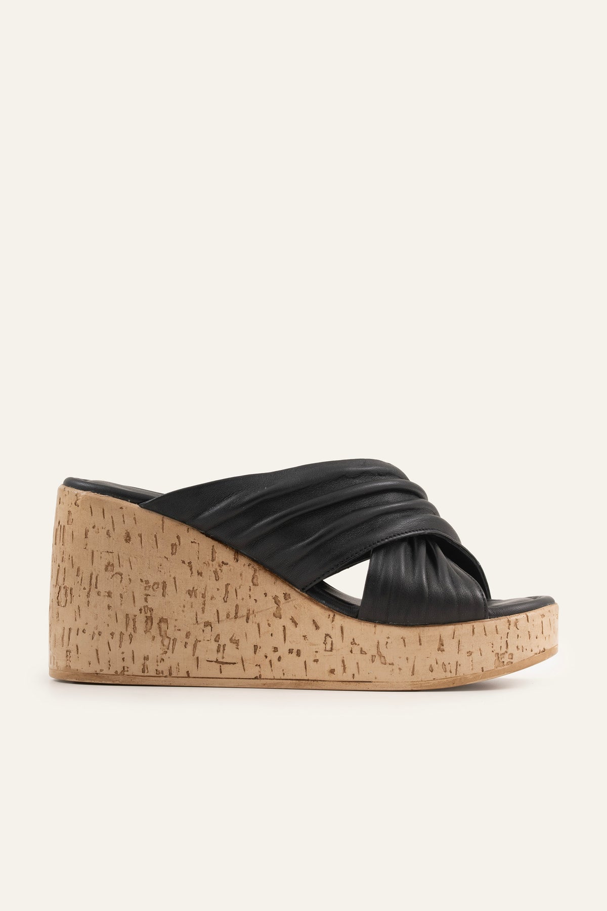 Malaga Genuine Leather Women Cork Wedge Mules Black - view 1