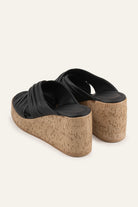 Malaga Genuine Leather Women Cork Wedge Mules Black - view 3