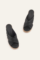 Malaga Genuine Leather Women Cork Wedge Mules Black - view 4