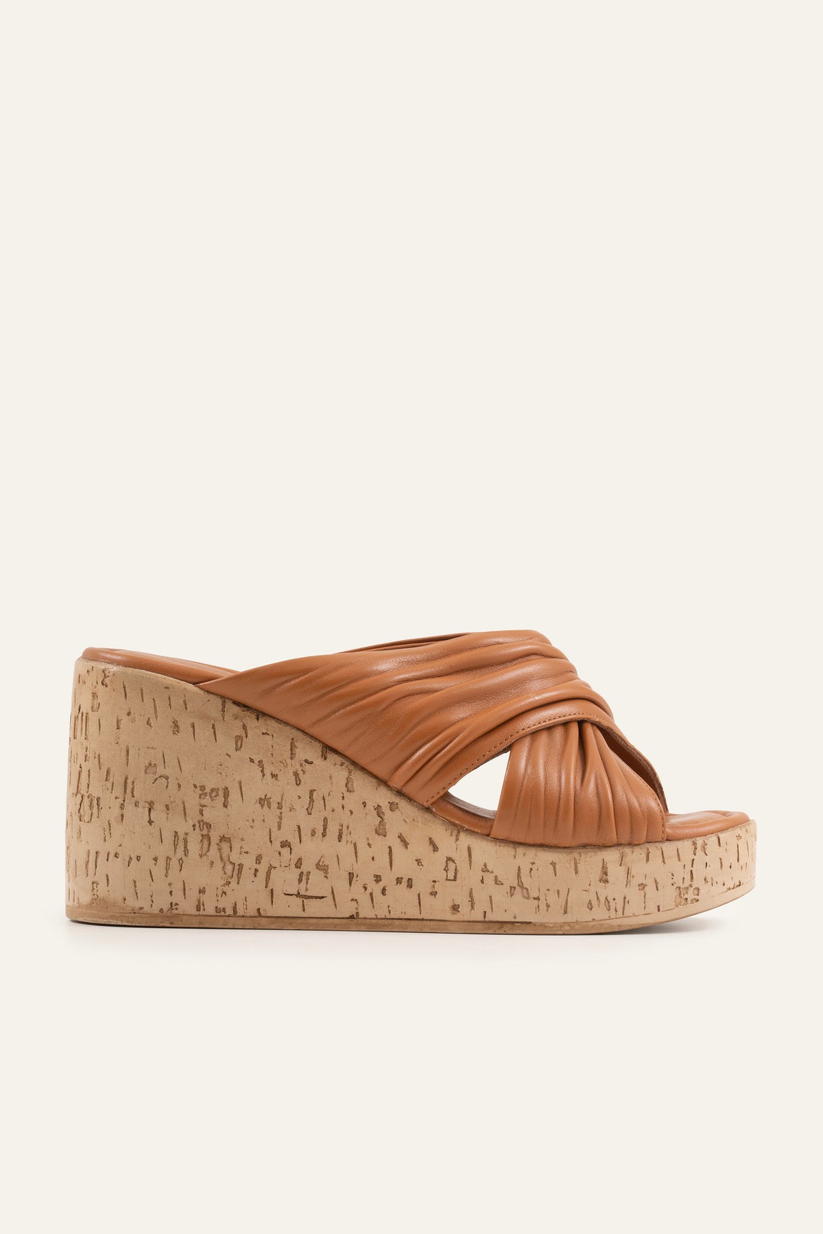 Malaga Genuine Leather Women Cork Wedge Mules Tan - view 1