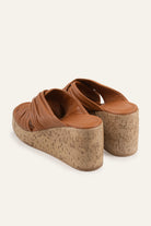 Malaga Genuine Leather Women Cork Wedge Mules Tan - view 3