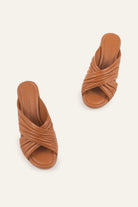 Malaga Genuine Leather Women Cork Wedge Mules Tan - view 4