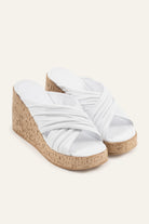 Malaga Genuine Leather Women Cork Wedge Mules White - view 2