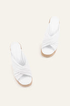 Malaga Genuine Leather Women Cork Wedge Mules White - view 4