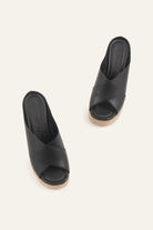 Mallorca Genuine Leather Women Cork Wedge Slides Black - view 2