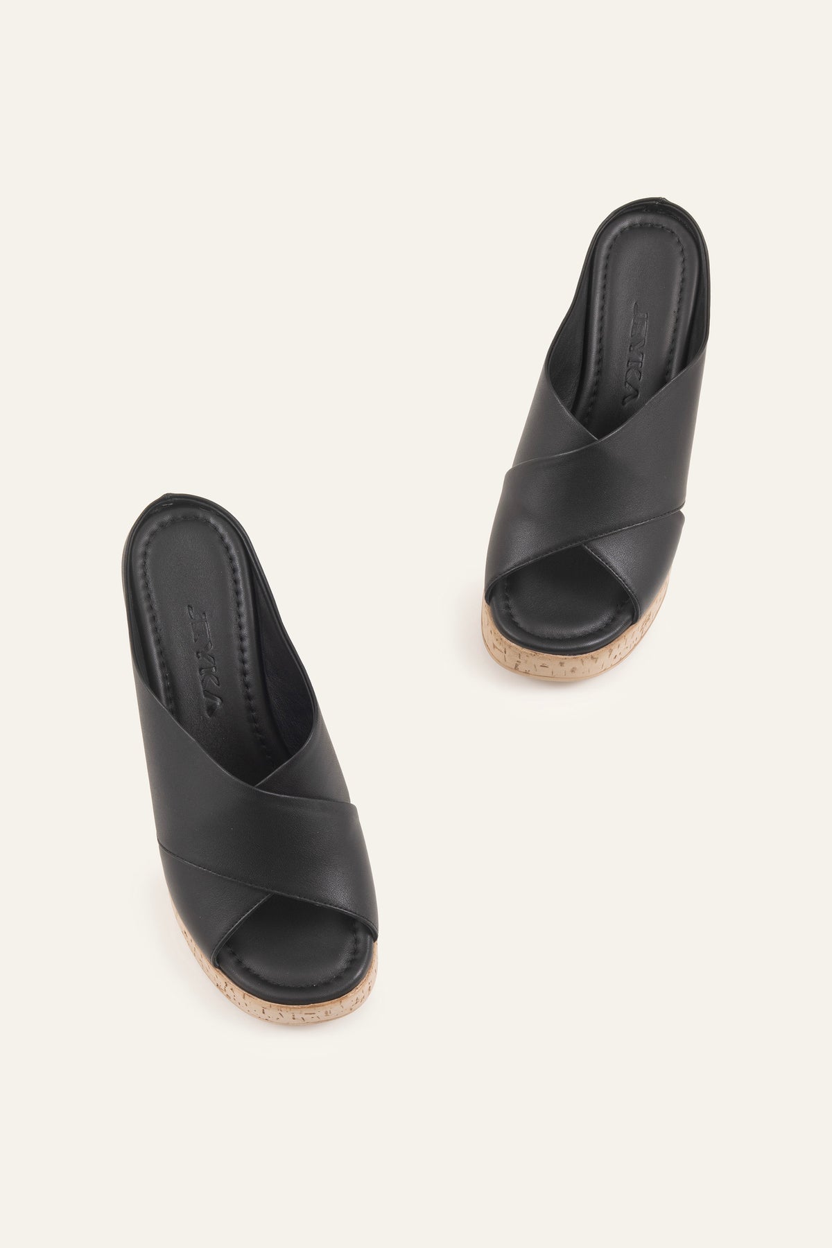Mallorca Genuine Leather Women Cork Wedge Slides Black - view 2