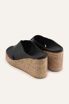 Mallorca Genuine Leather Women Cork Wedge Slides Black - view 4