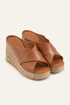 Mallorca Genuine Leather Women Cork Wedge Slides Tan - view 2
