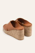 Mallorca Genuine Leather Women Cork Wedge Slides Tan - view 3