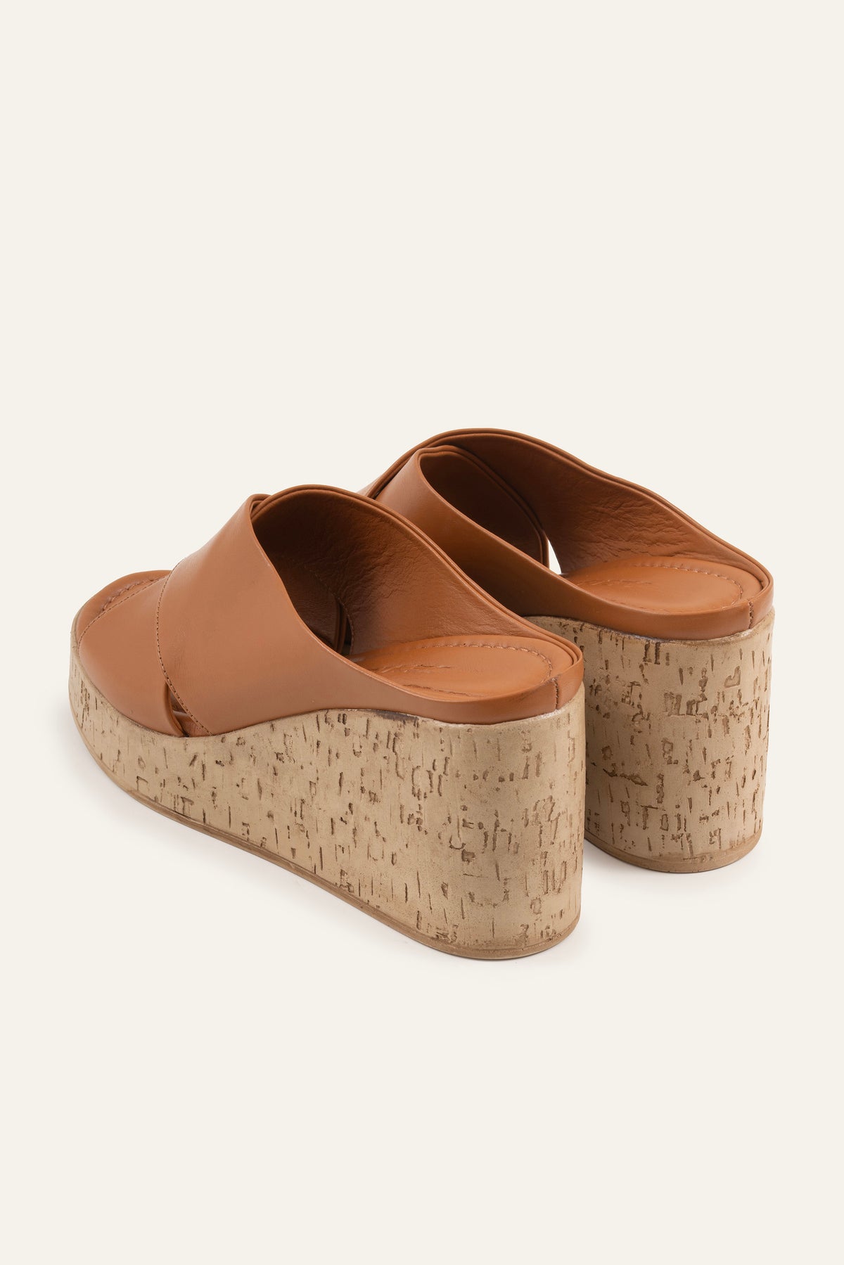 Mallorca Genuine Leather Women Cork Wedge Slides Tan - view 3