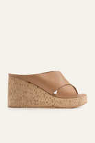 Mallorca Genuine Leather Women Cork Wedge Slides Taupe - view 1