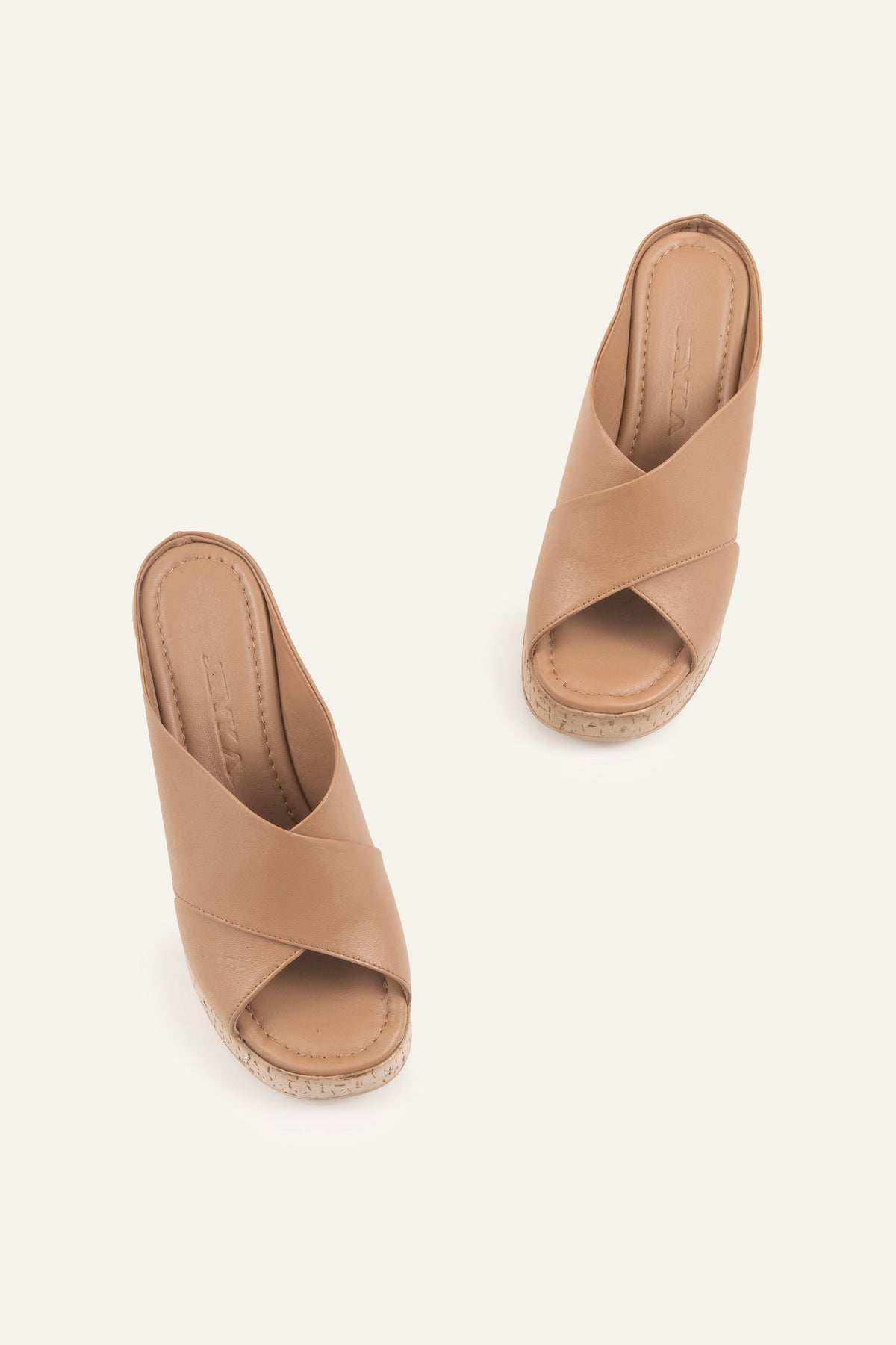 Mallorca Genuine Leather Women Cork Wedge Slides Taupe - view 4