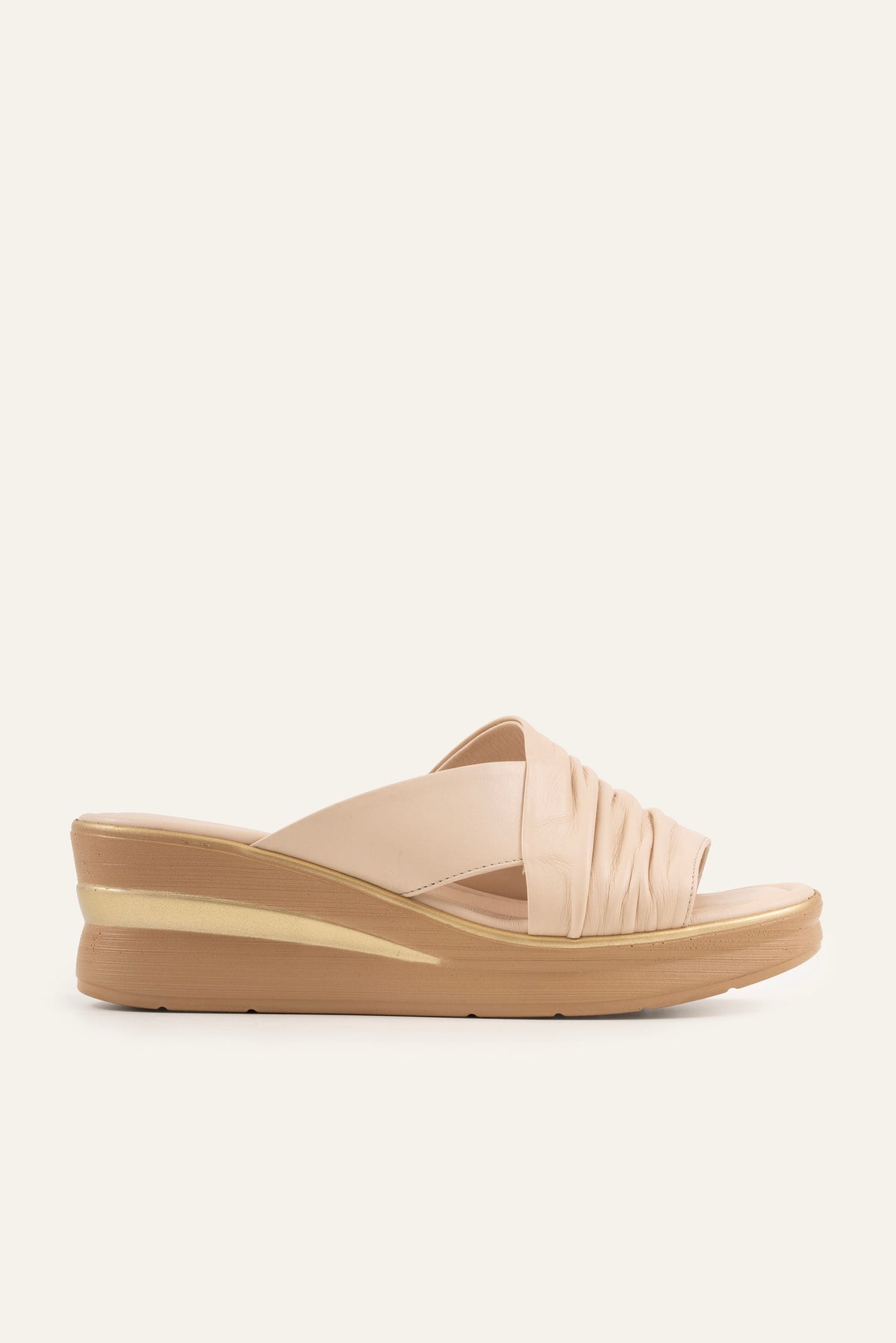 Marbella Genuine Leather Women Wedge Slides Cream - view 1