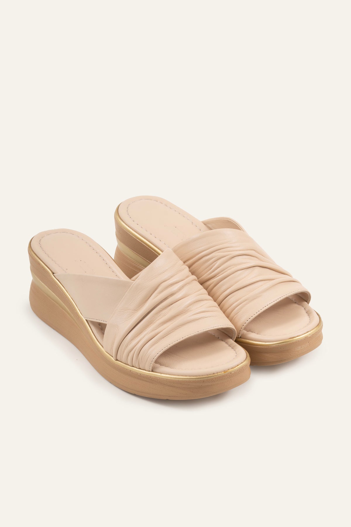 Marbella Genuine Leather Women Wedge Slides Cream - view 2