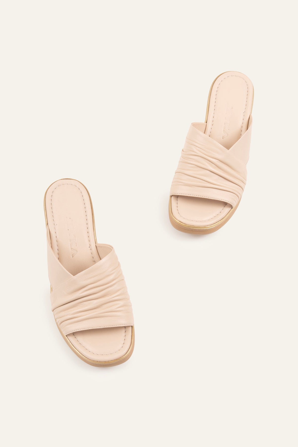 Marbella Genuine Leather Women Wedge Slides Cream - view 4