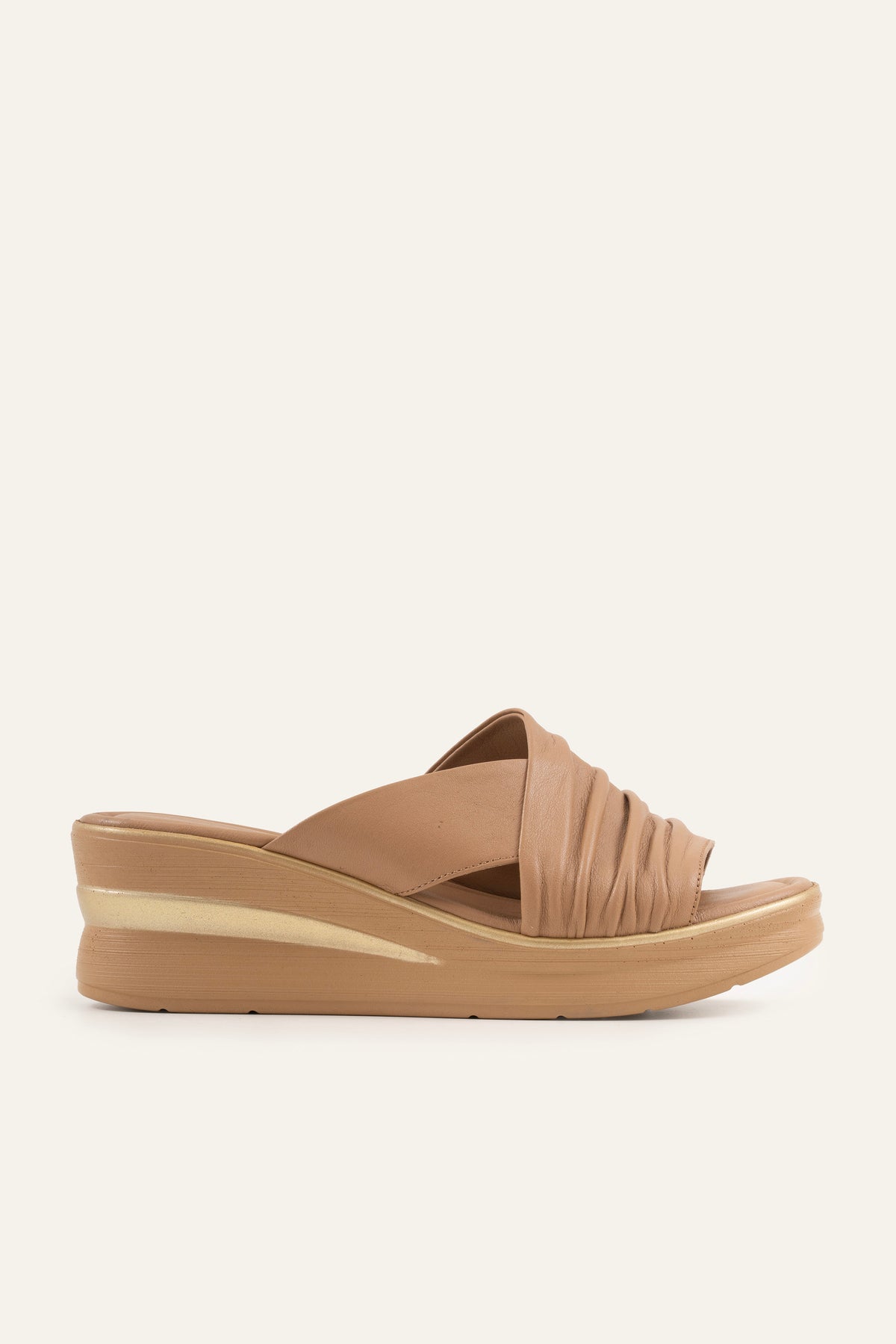 Marbella Genuine Leather Women Wedge Slides Taupe - view 1